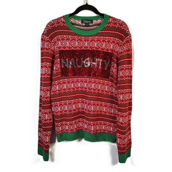 33Degrees Naughty Nice Sequin Christmas Sweater Women's Large Holiday Shirt - Picture 2 of 7